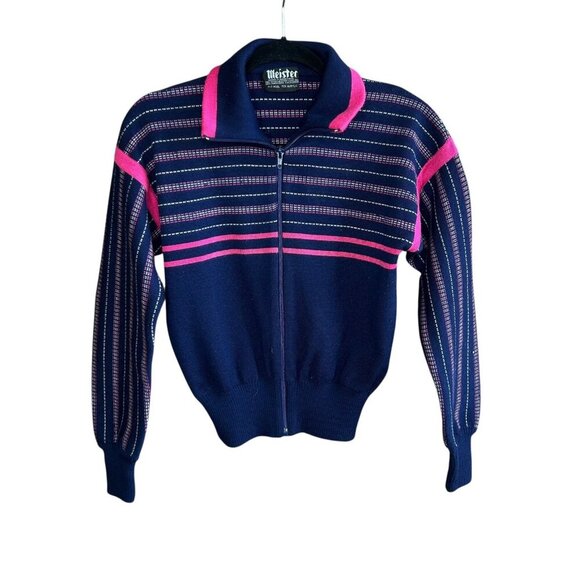 Meister Vintage Blue and Pink Striped Wool Blend Ski Sweater Size Small - Picture 1 of 8